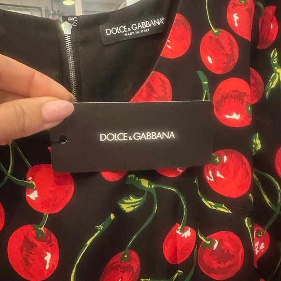 Dolce & Gabbana Cherry-print charmeuse calf-length dress NWT - Picture 7 of 11